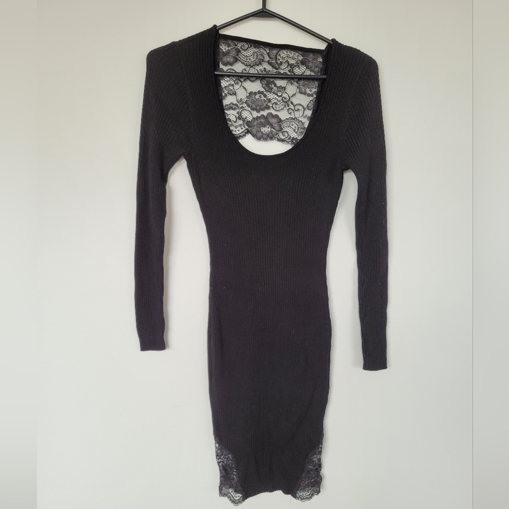 Guess Knit Ribbed with Lace Accents Dress size small